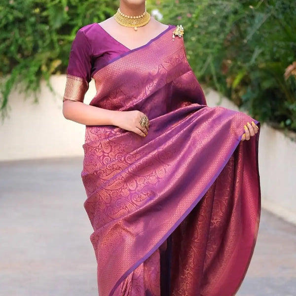 pure silk Classy purple Colour Saree, Shining Party Wear