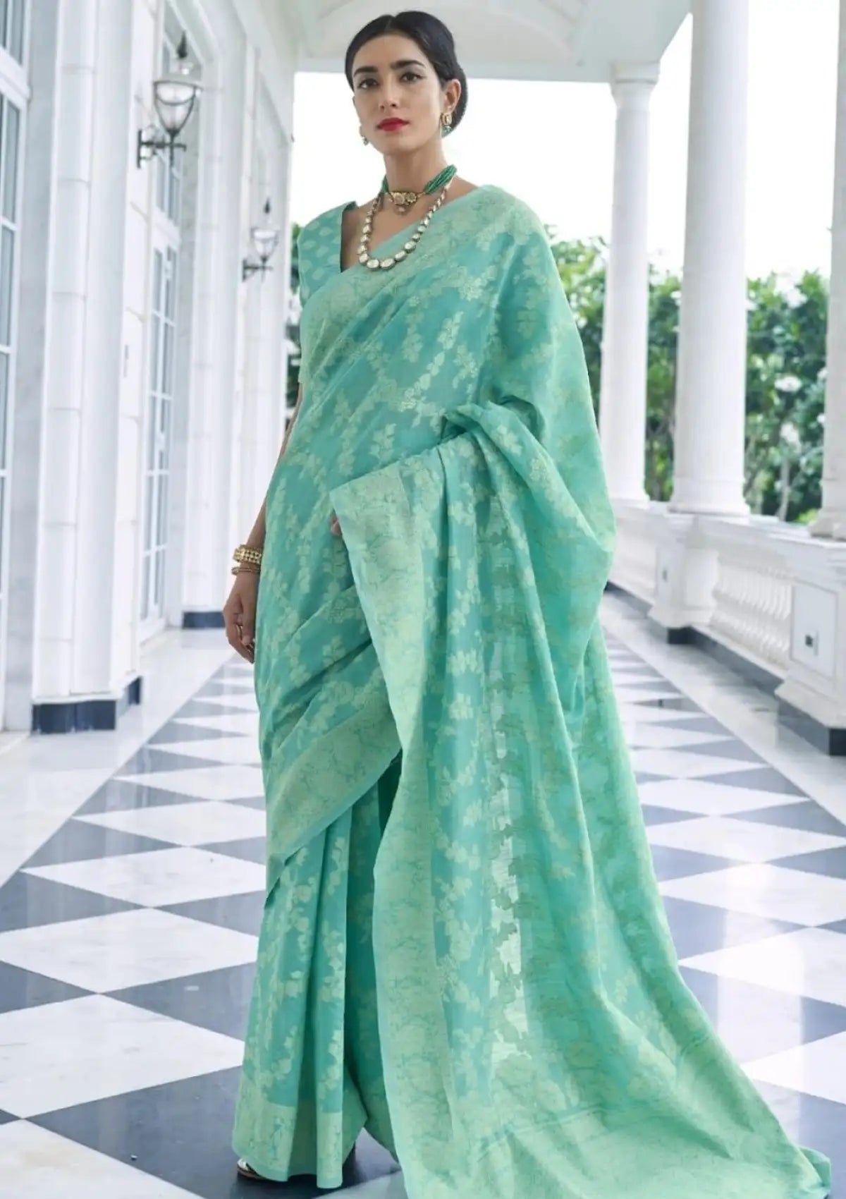 Rama Banarasi Cotton Chikankari Sarees