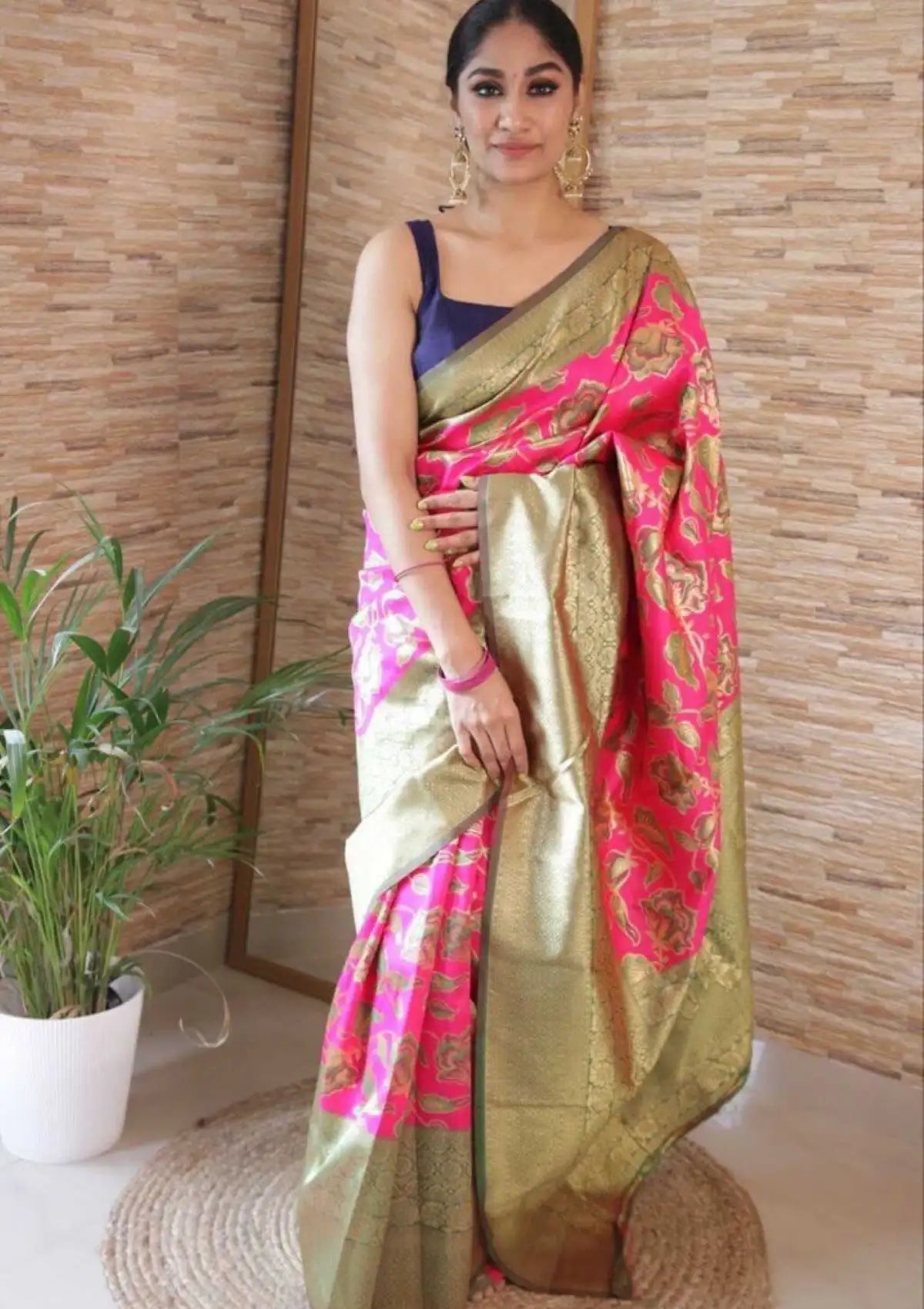 Rani Soft Lichi Silk Wedding Wear Saree