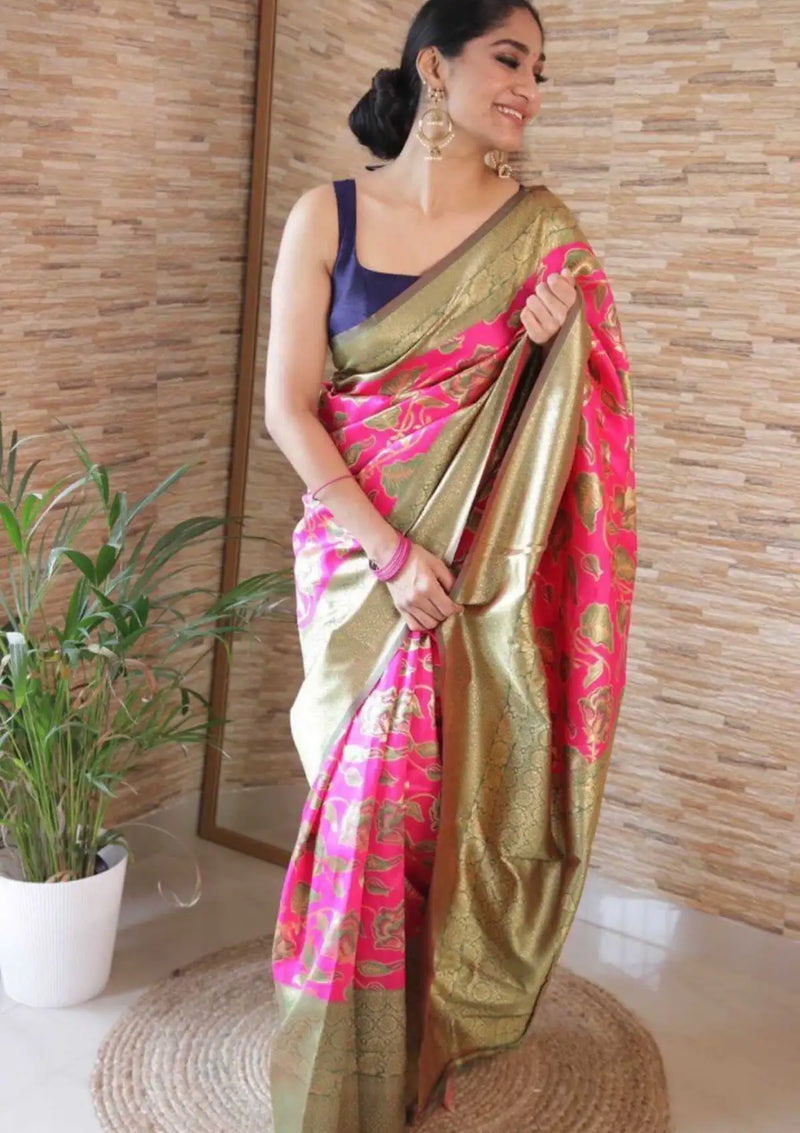 Rani Soft Lichi Silk Wedding Wear Saree