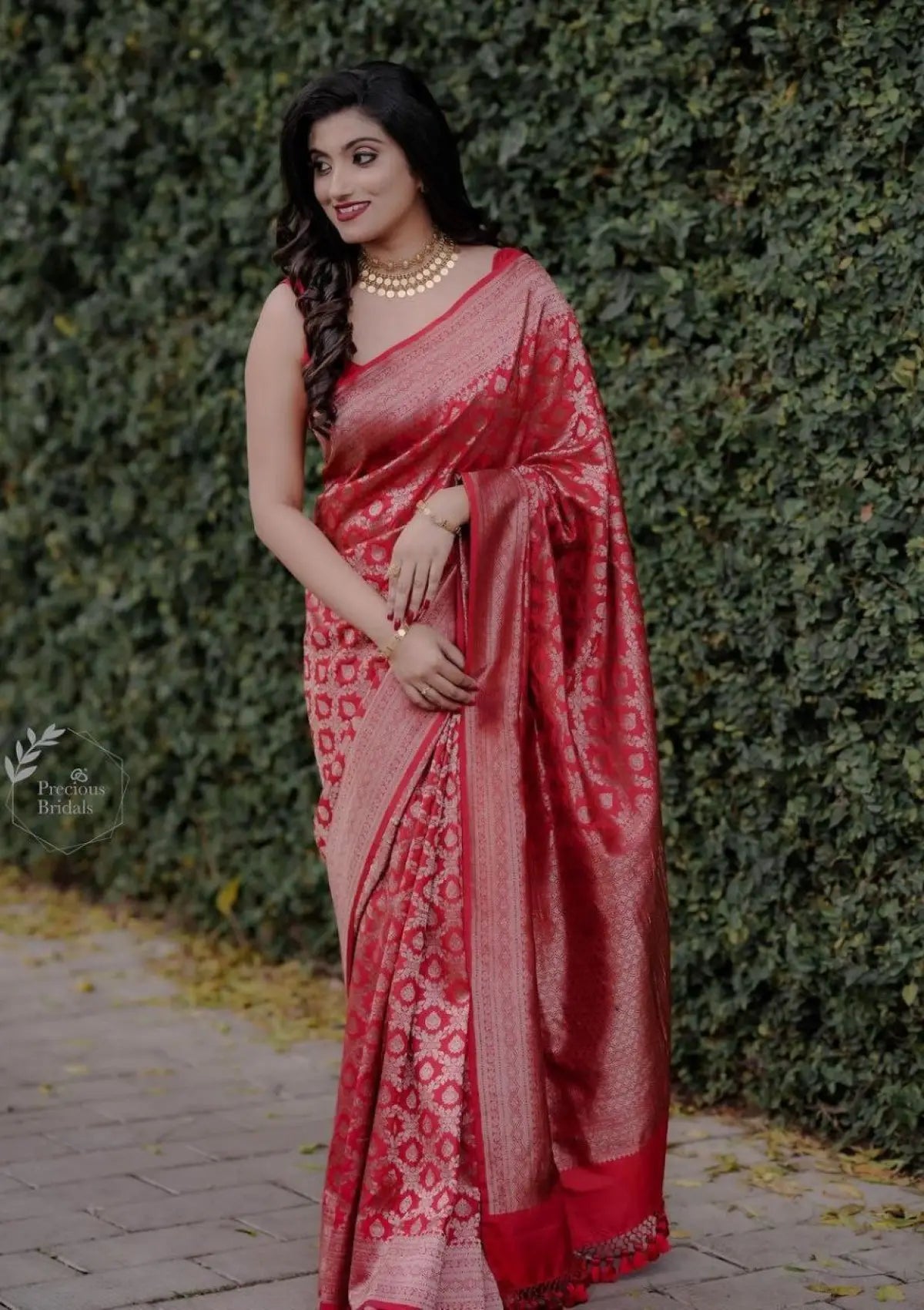 Red Banarasi Silk Gold Zari Woven Saree