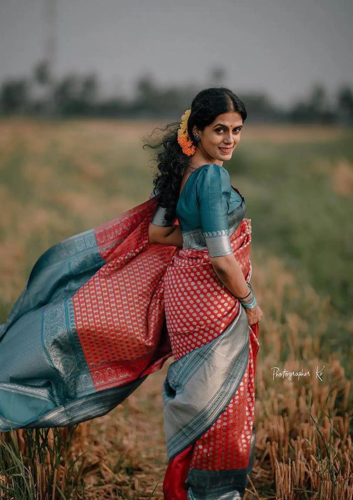 Red Silver Zari Silk Saree