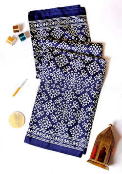 Royal Blue Ajrakh Silk Mill Print Saree