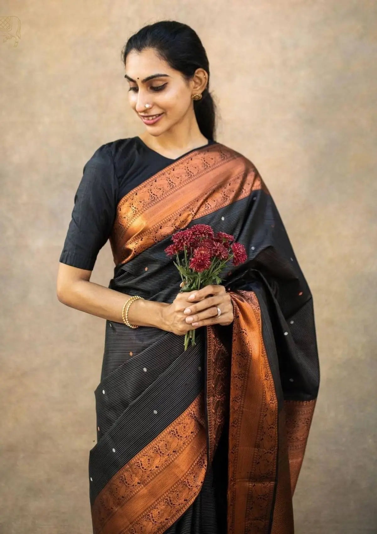 Soft Banarasi Copper Zari Saree in Black