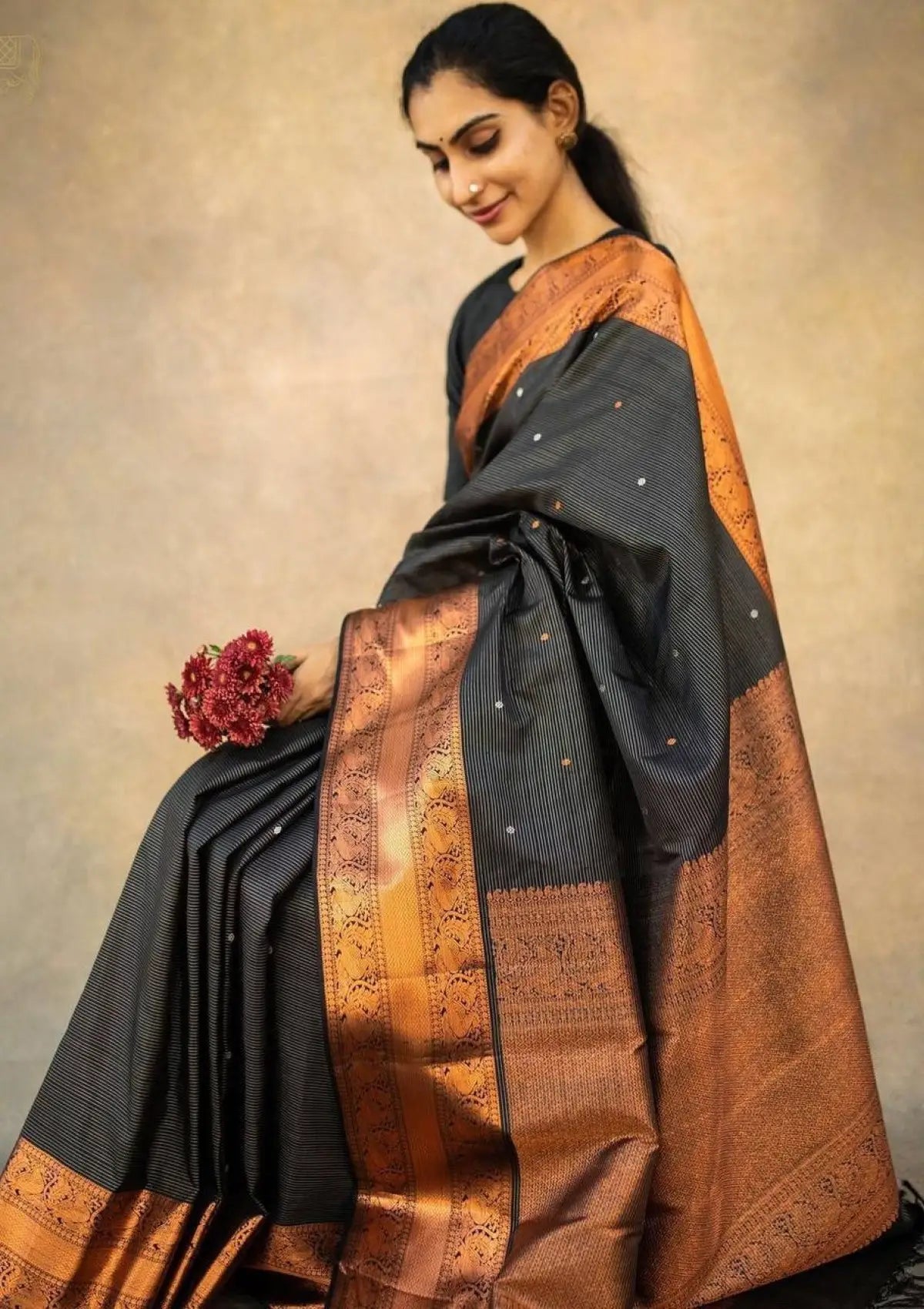 Soft Banarasi Copper Zari Saree in Black