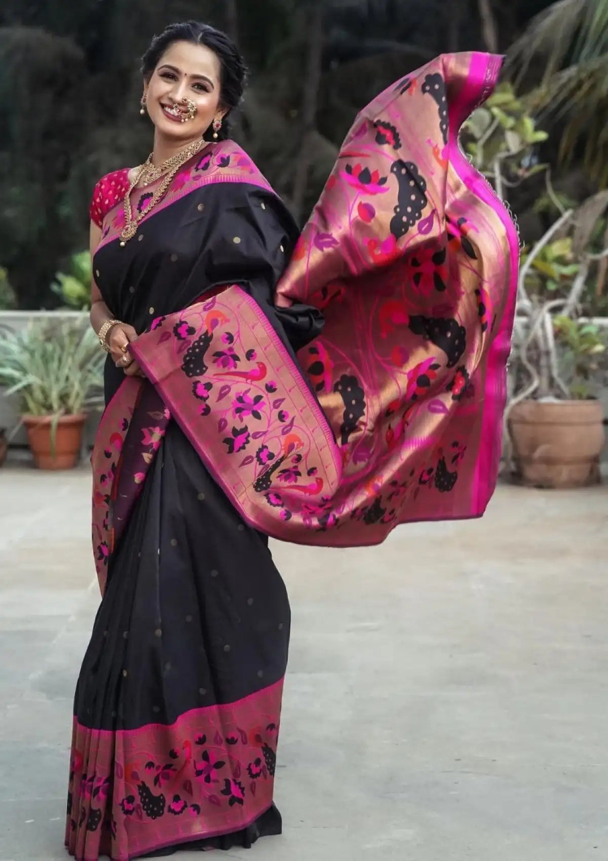 Soft Silk Black Golden Paithani Saree