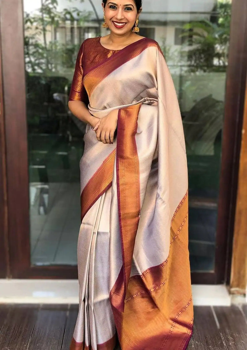 Stunning Casual Saree With Copper Zari Weaving