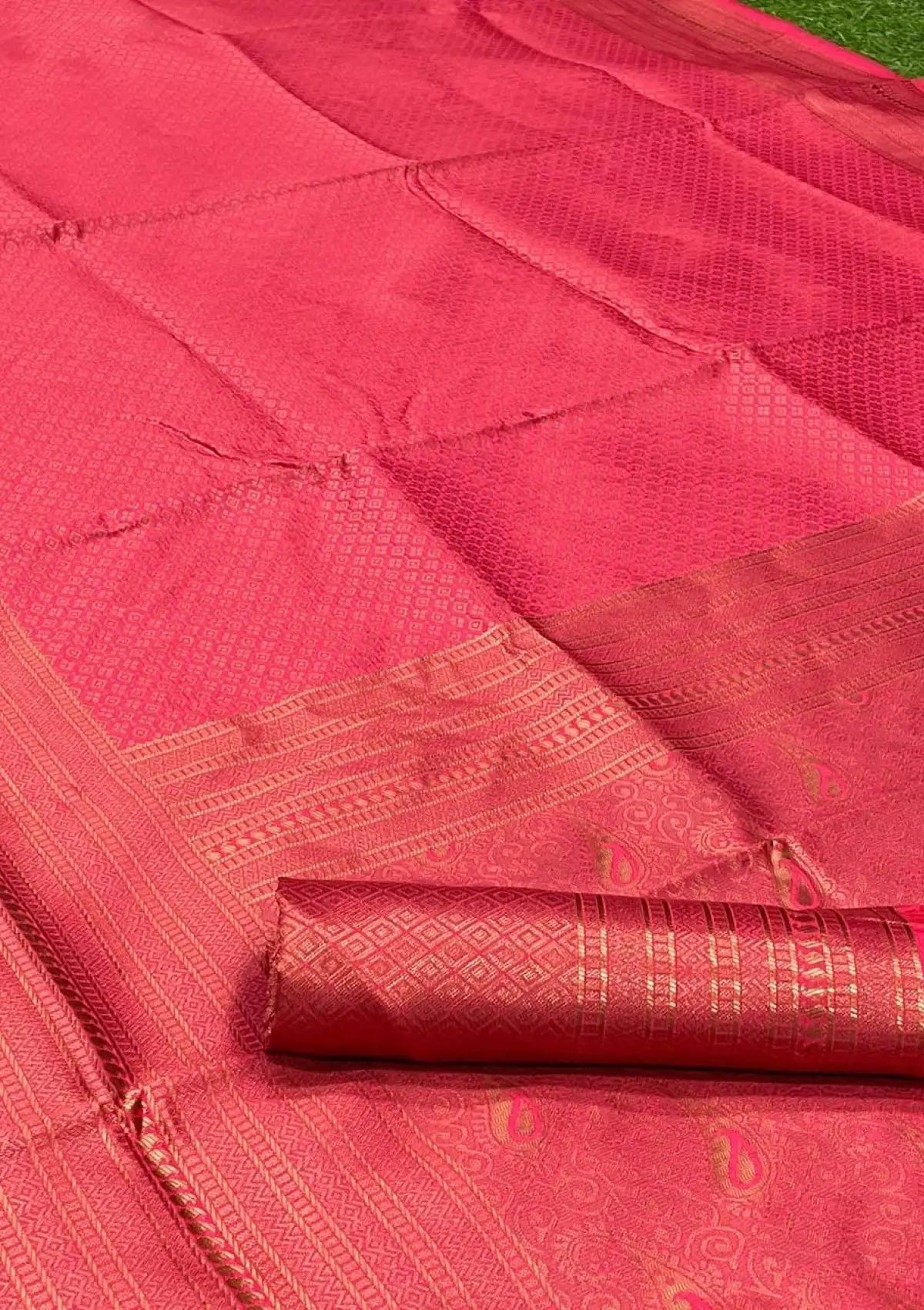 Tomato Red Gold-Toned Zari Banarasi Saree