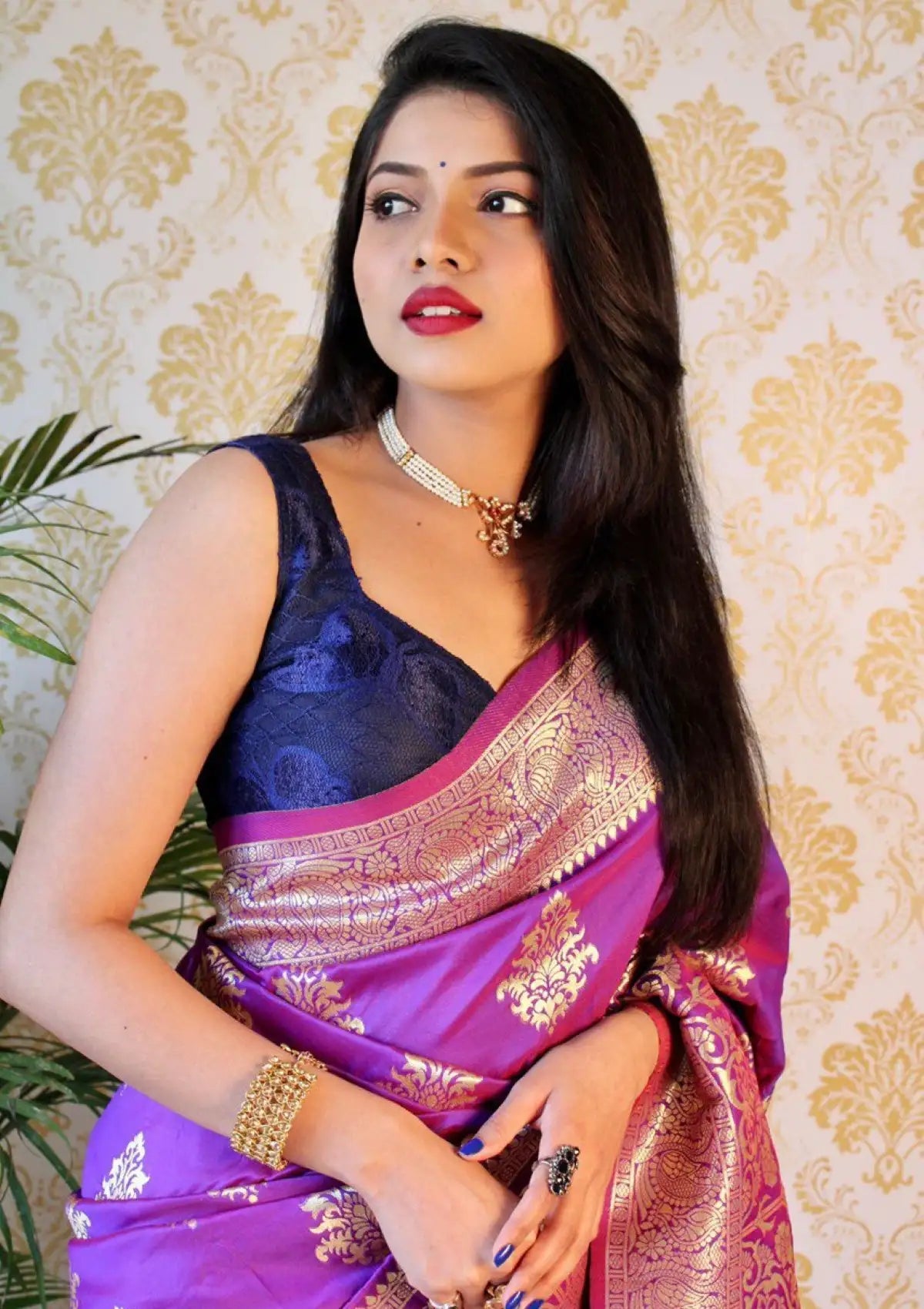 Violet Zari Woven Pure Silk Saree