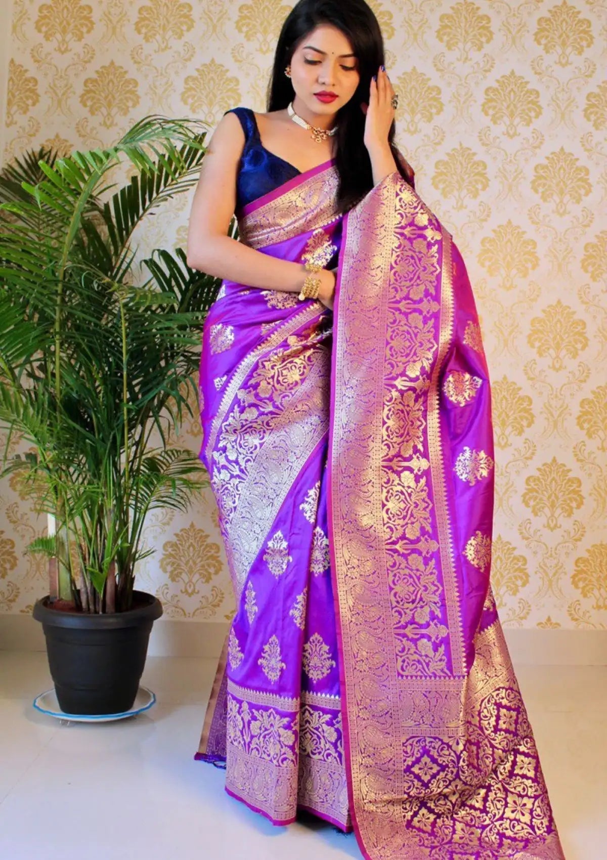 Violet Zari Woven Pure Silk Saree