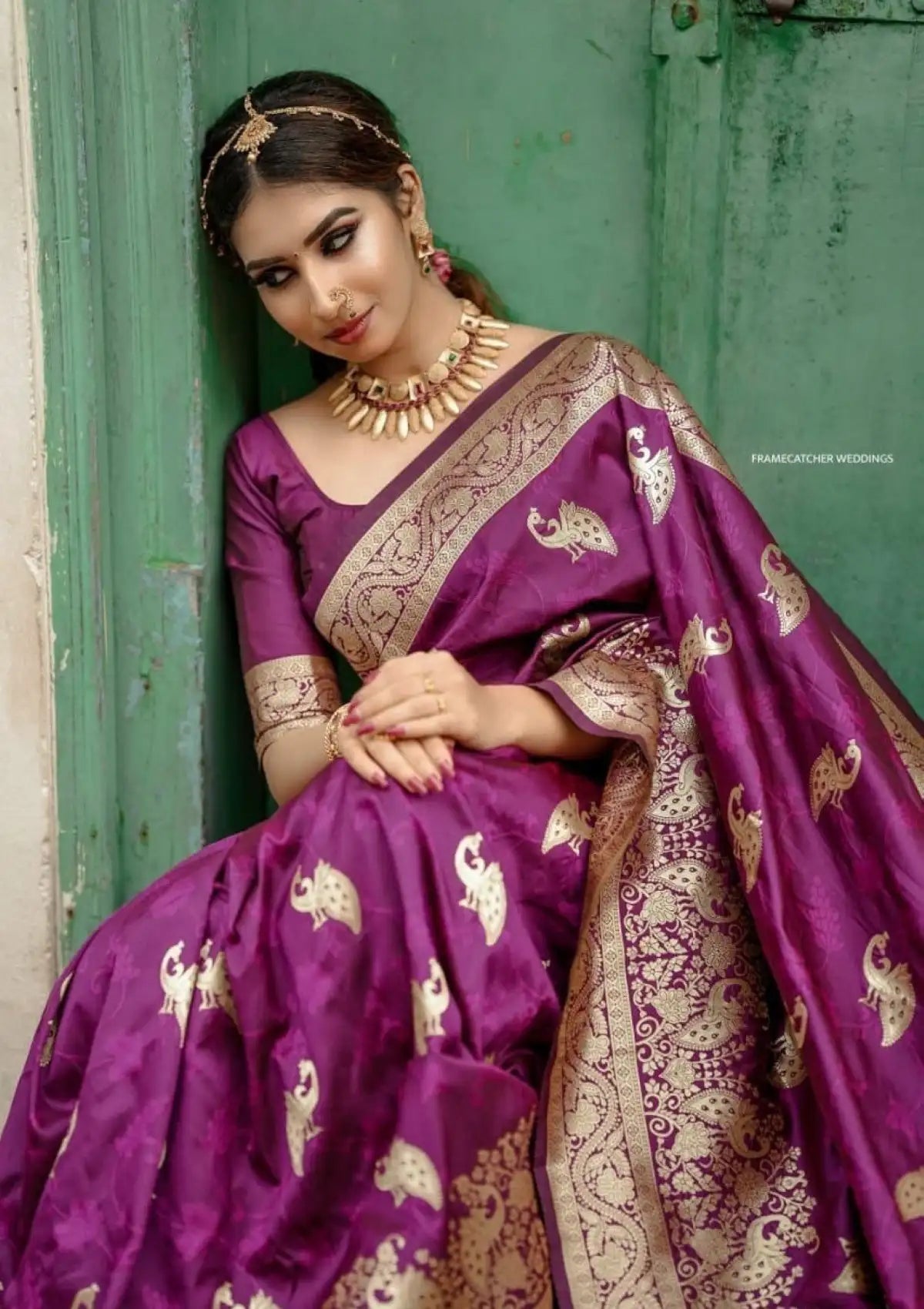 Wine Soft Silk Pure Zari Saree