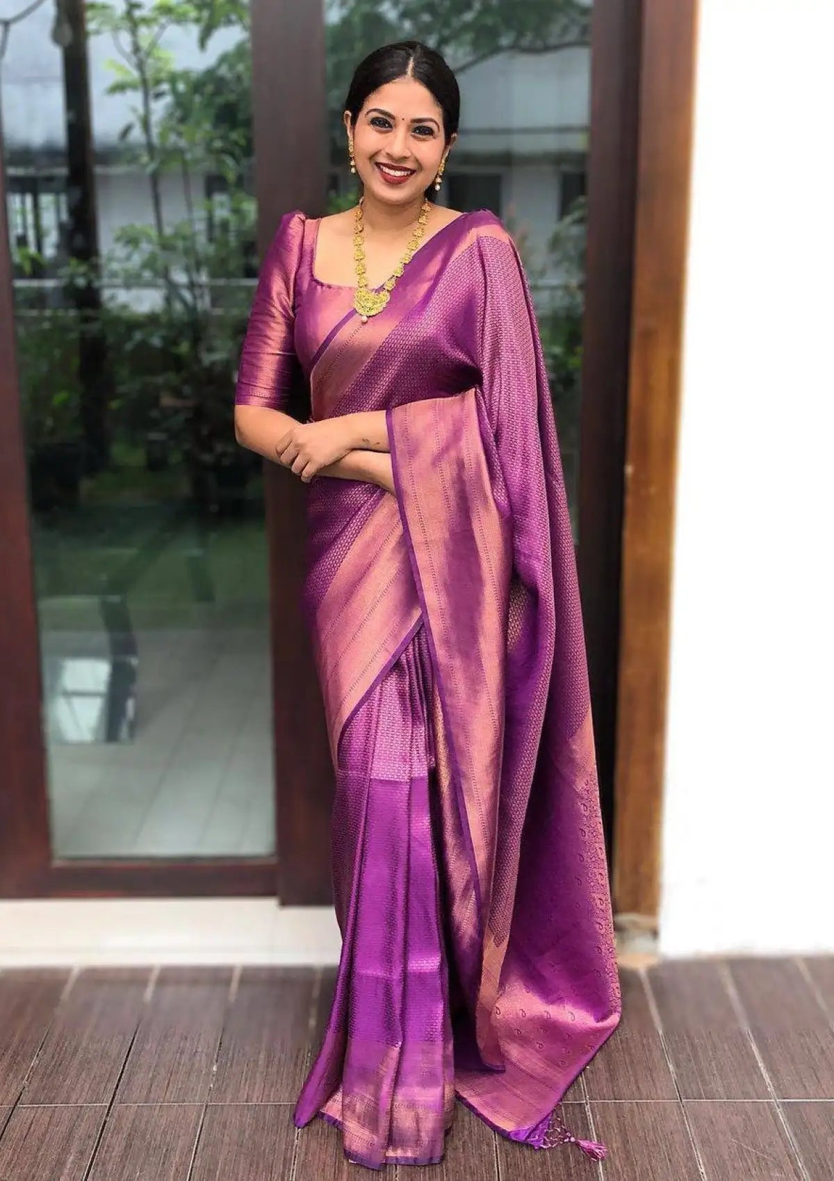 Wine Banarasi Zari Silk Saree